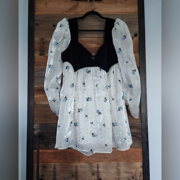 NWT For Love & Lemons Marcella Floral Long Sleeve Sheer Puff Sleeve Mini Dress - Picture 5 of 9